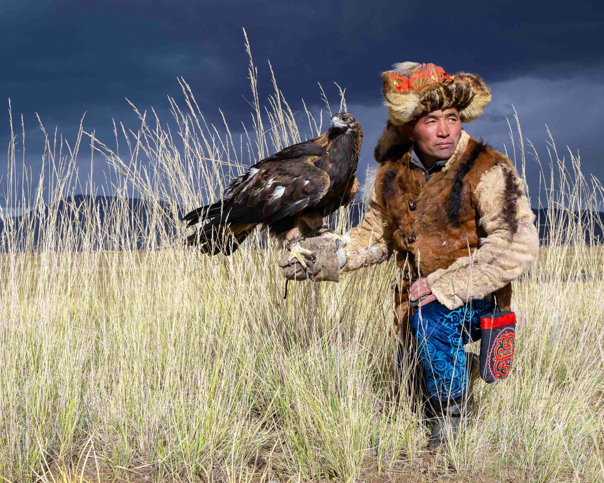 Eagle hunter - photo scene during the training the eagle.