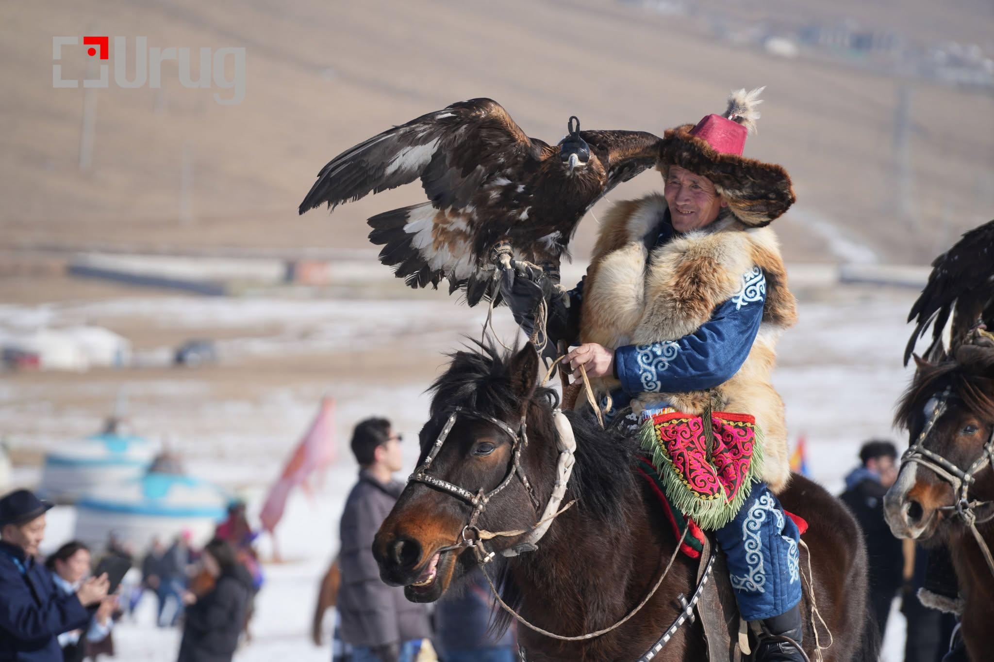 Eagle hunter Ahilbek at the Spring Eagle Festival