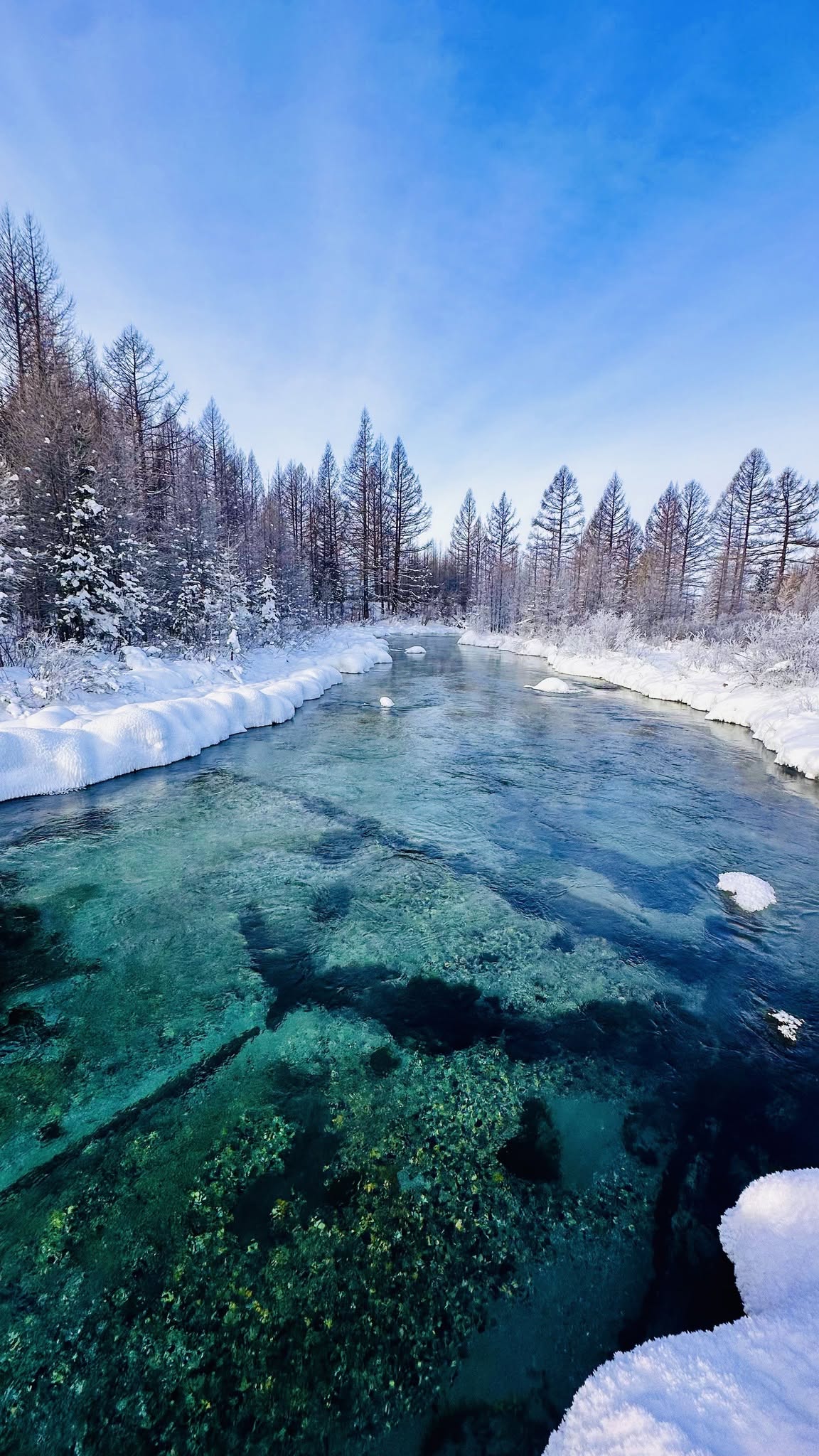 Jargalant river - never freezes, it is green under the water